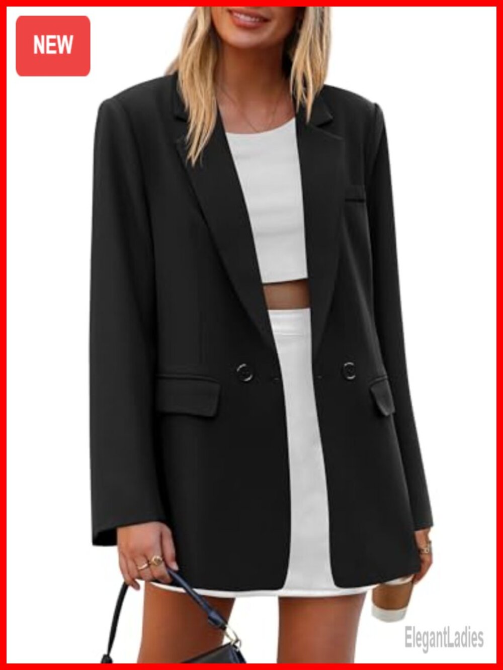 Oversized Double Breasted Blazer Notch Lapel Business Casual